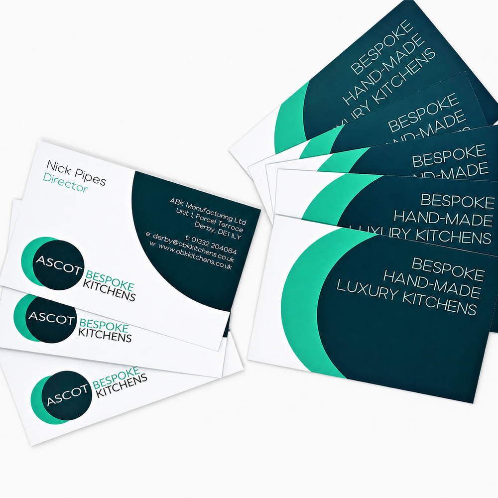 Ascot Bespoke Kitchens business cards printed by Vivid Design & Print Co in Stafford