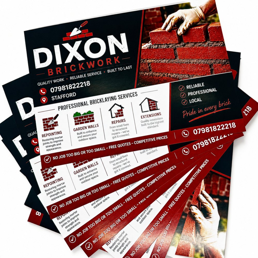 Promotional business flyers printed by Vivid Design & Print Co in Stafford