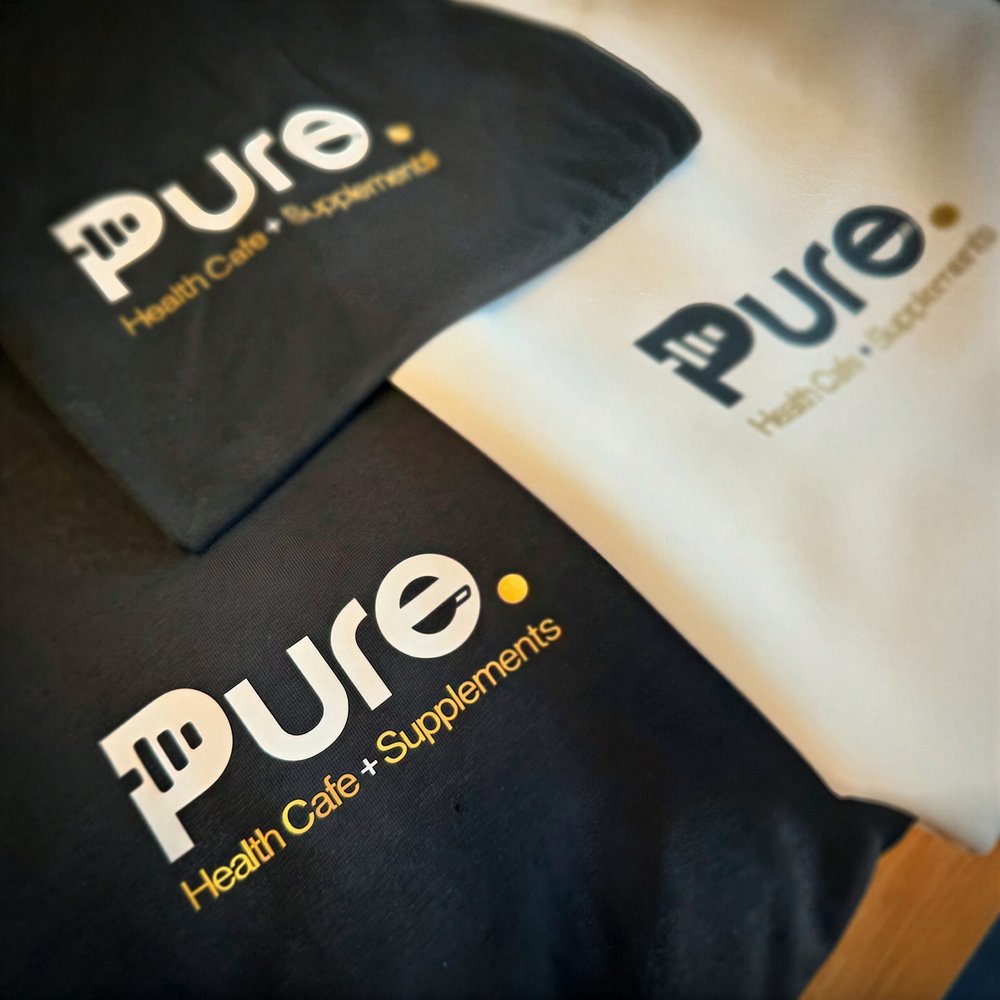 Pure Health Cafe branded clothing printed by Vivid Design & Print Co