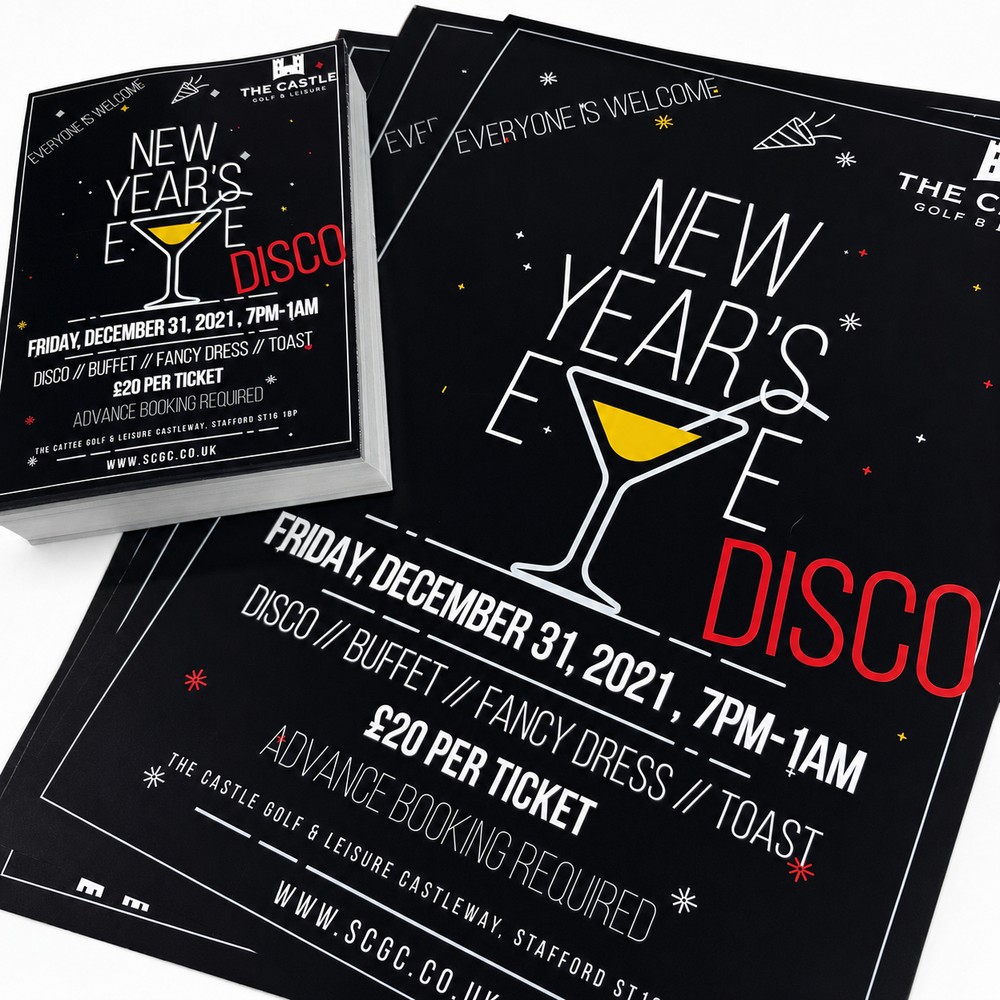 New Year’s Eve event posters printed by Vivid Design & Print Co in Stafford