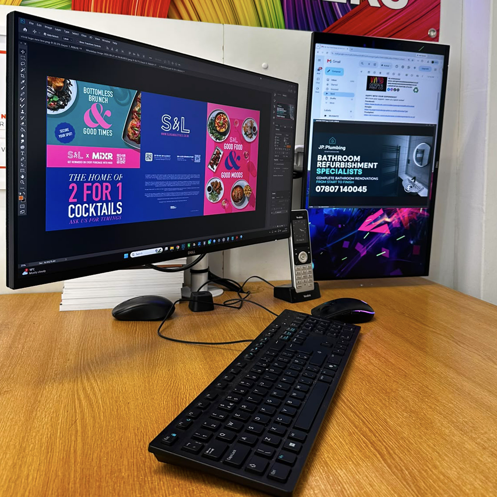 Graphic design projects being created in the Vivid Design & Print studio in Stafford.