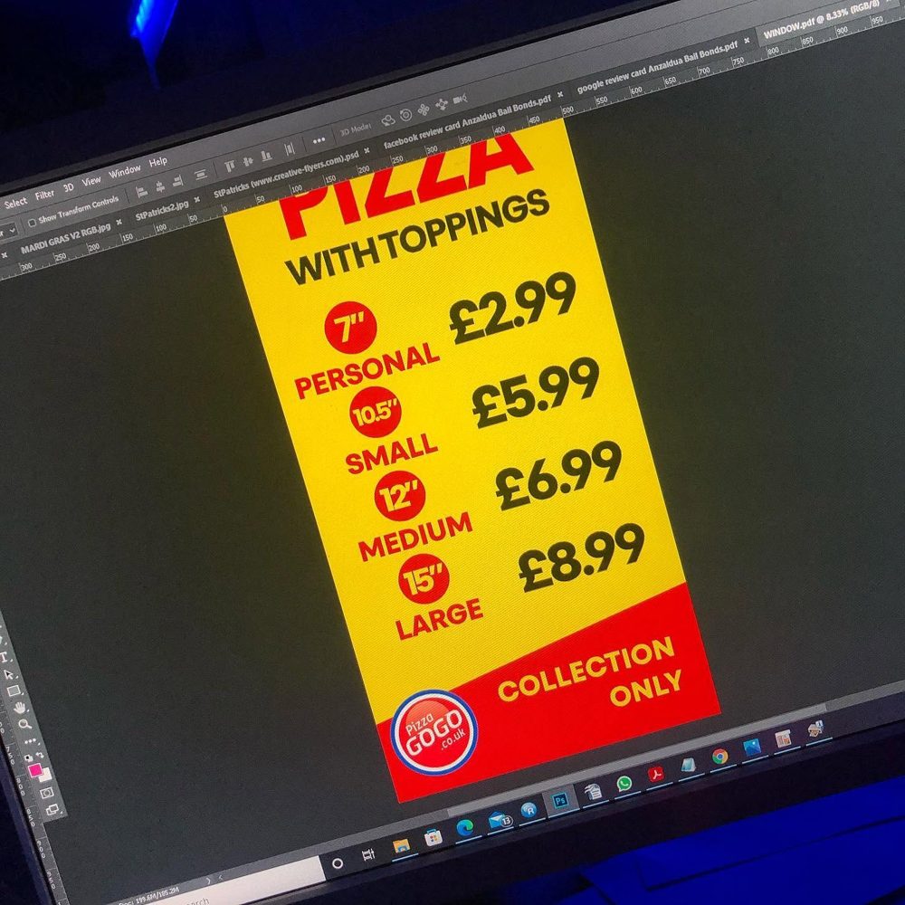 Promotional food artwork being designed at Vivid Design & Print Co