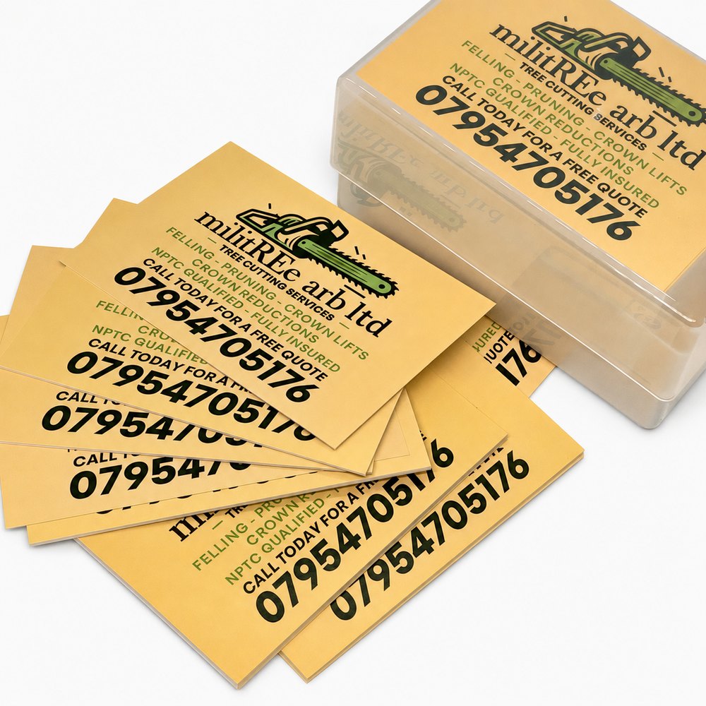 Printed yellow business cards produced by Vivid Design & Print Co in Stafford