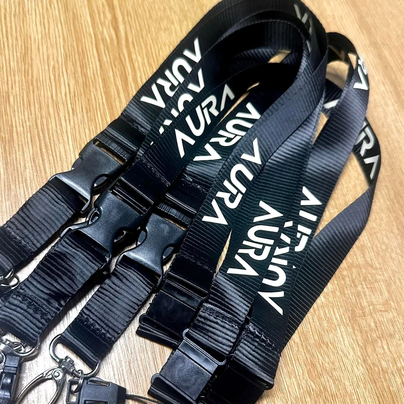 Black Aura lanyards with clips and safety buckles