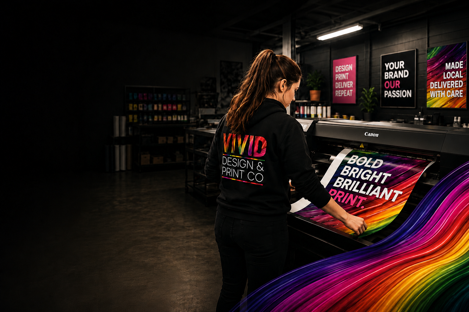 Vivid Design & Print Co producing a large-format poster in Stafford