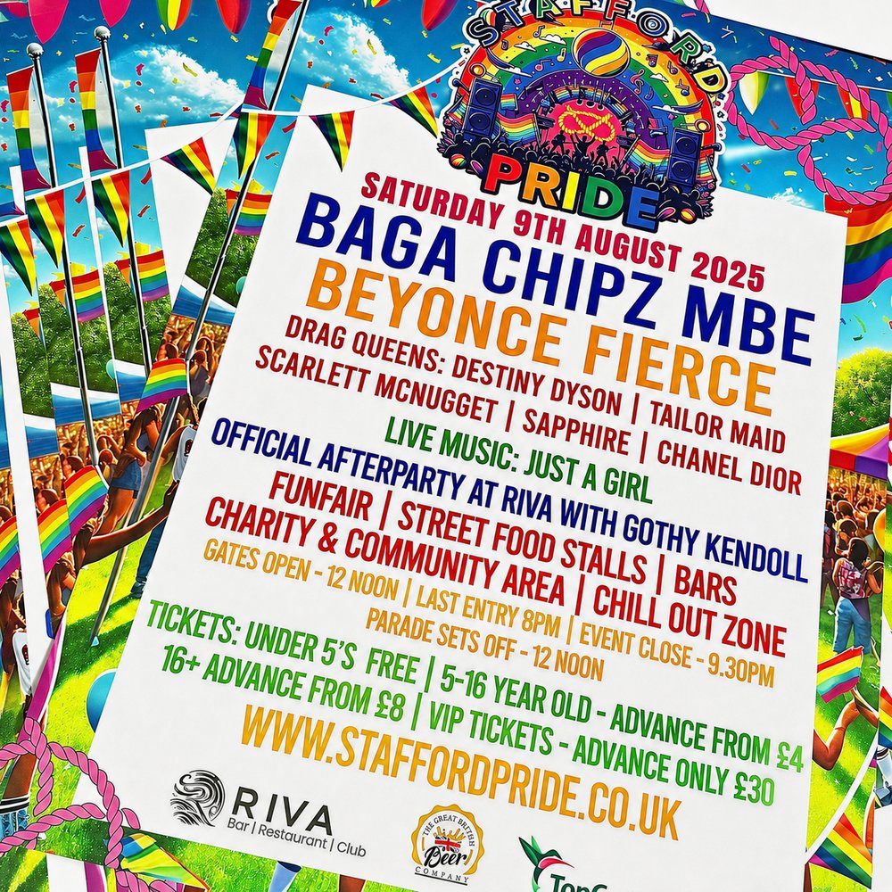 Colourful Stafford Pride event posters printed by Vivid Design & Print Co