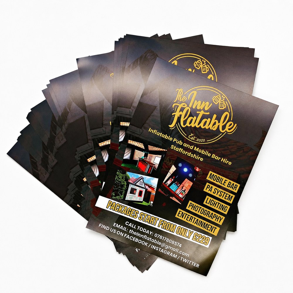 The Inn Flatable promotional flyers printed by Vivid Design & Print Co in Stafford